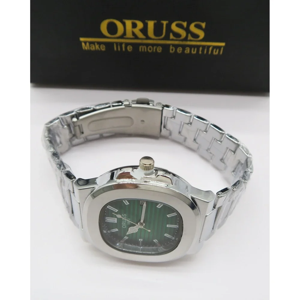 Oruss 1853 Mens Watch Green Dial Silver Stainless Steel Link Bracelet New in Box